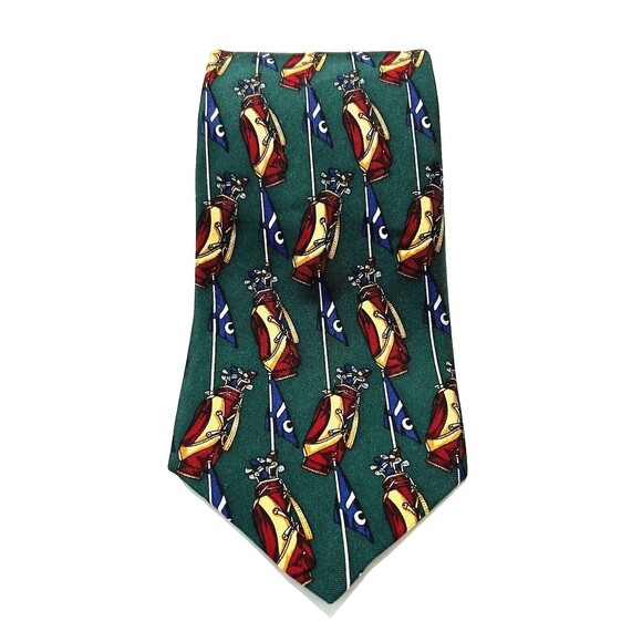 Lord & Taylor Kensington 100% Silk Italian Luxury Necktie Tie Golf Bags Green - Picture 1 of 8